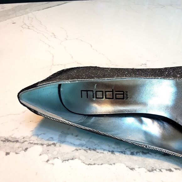 Moda Spana Heels Vero Cuoio Sparkly 4.5" Heel Black Silver S 8 - Picture 6 of 13